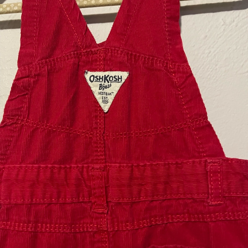 OshKosh B'gosh Vibrant Red Overalls with White Bow Accent - Picture 6 of 7